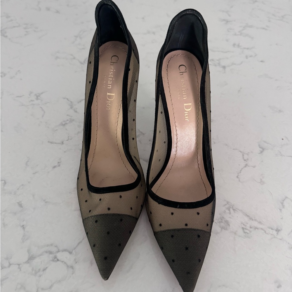 Dior Black Mesh Polka Dot Women's Heels